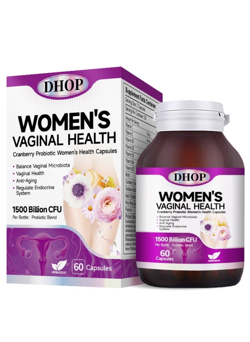 DHOP Women's Vaginal Health Cranberry Probiotic Capsules, Feminine Care & Flora Balance, - Image 1